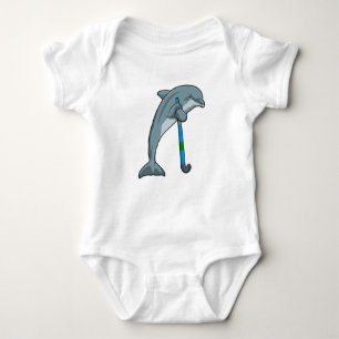 Dolphin at Hockey with Hockey stick Baby Bodysuit