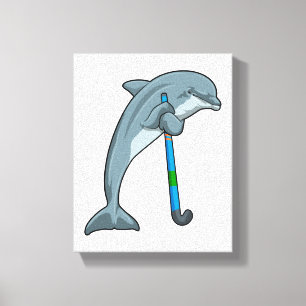 Dolphin at Hockey with Hockey stick Canvas Print