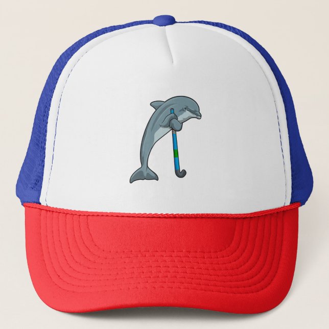Dolphin at Hockey with Hockey stick Trucker Hat (Front)