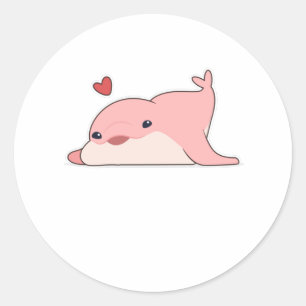 Dolphin at Love with Heart Classic Round Sticker
