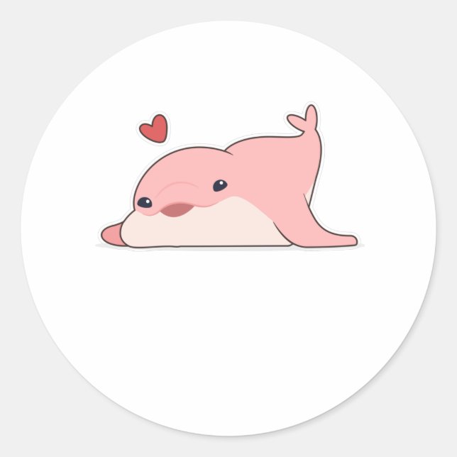 Dolphin at Love with Heart Classic Round Sticker (Front)