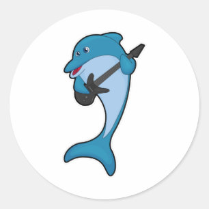 Dolphin at Music with Guitar Classic Round Sticker