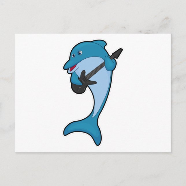 Dolphin at Music with Guitar Postcard (Front)