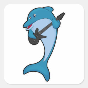 Dolphin at Music with Guitar Square Sticker