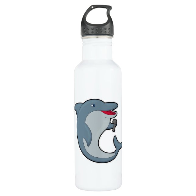 Dolphin at Singing with Microphone 710 Ml Water Bottle (Front)