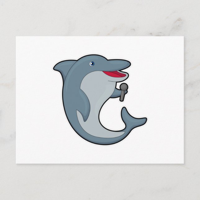 Dolphin at Singing with Microphone Postcard (Front)