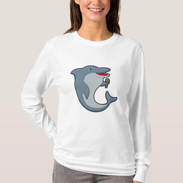 Dolphin at Singing with Microphone T-Shirt (Front)