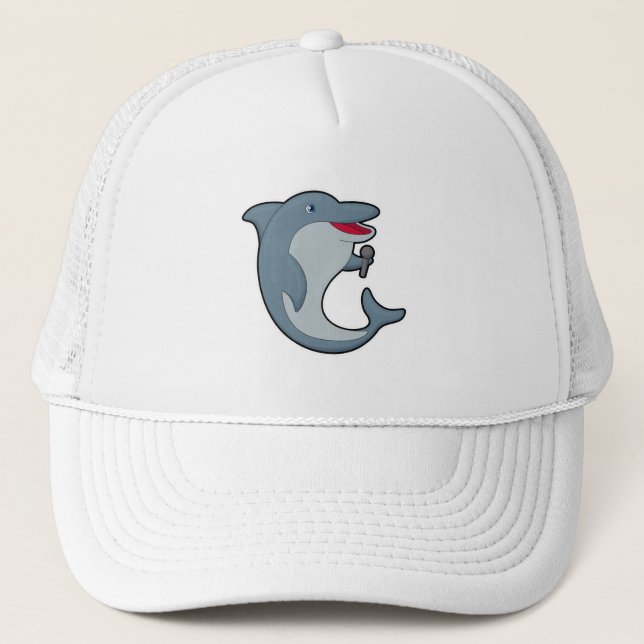 Dolphin at Singing with Microphone Trucker Hat (Front)