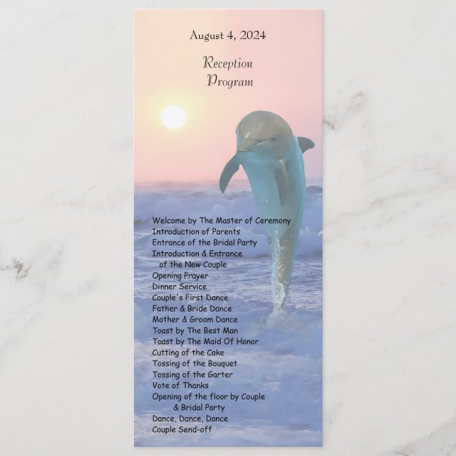 Dolphin at sunrise beach wedding program programme (Front)