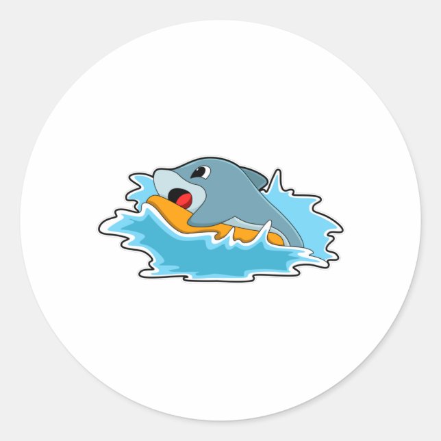 Dolphin at Surfing with Surfboard Classic Round Sticker (Front)
