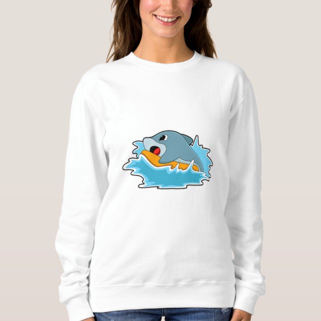 Dolphin at Surfing with Surfboard Sweatshirt (Front)