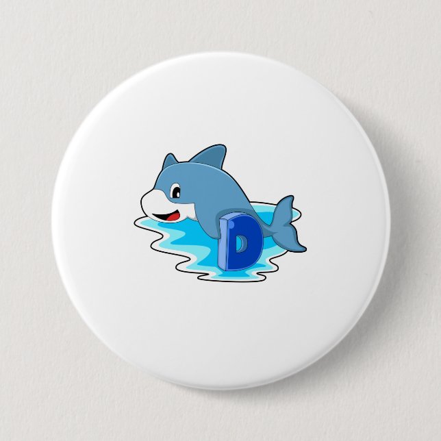 Dolphin at Swimming with Letter 7.5 Cm Round Badge (Front)
