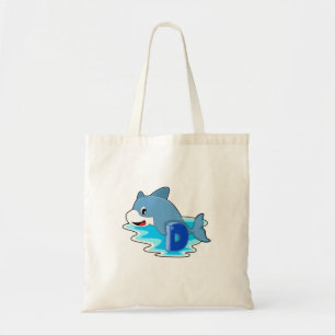Dolphin at Swimming with Letter Tote Bag