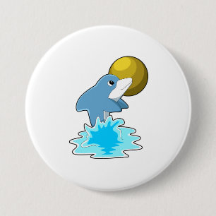 Dolphin at Swimming with Moon 7.5 Cm Round Badge
