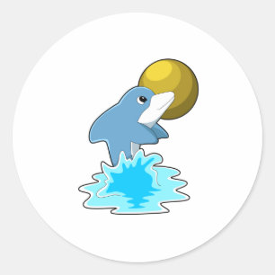 Dolphin at Swimming with Moon Classic Round Sticker