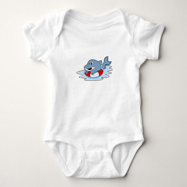 Dolphin at Swimming with Swim ring.PNG Baby Bodysuit (Front)