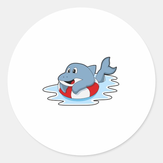Dolphin at Swimming with Swim ring.PNG Classic Round Sticker (Front)