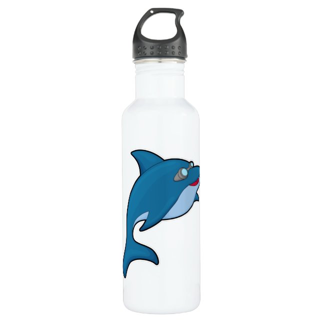Dolphin at Swimming with Swimming goggles 710 Ml Water Bottle (Front)