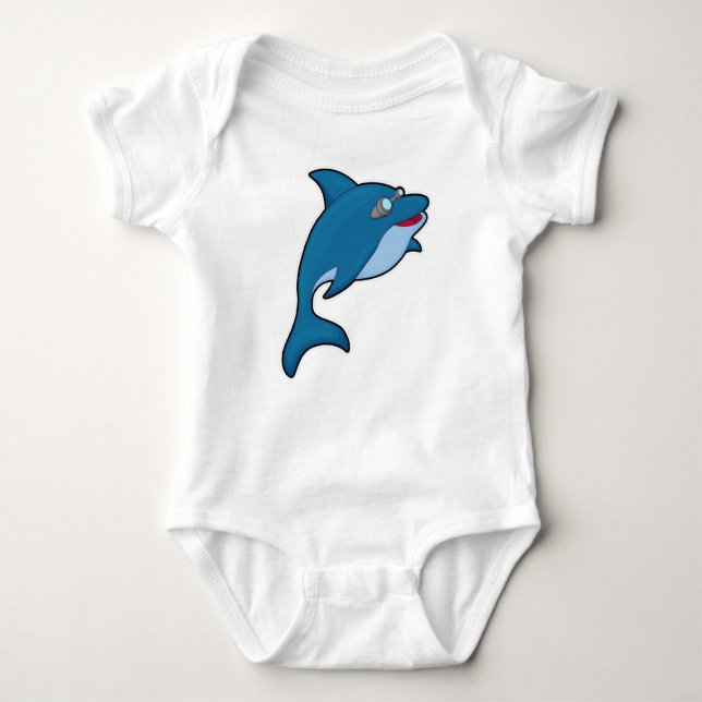 Dolphin at Swimming with Swimming goggles Baby Bodysuit (Front)