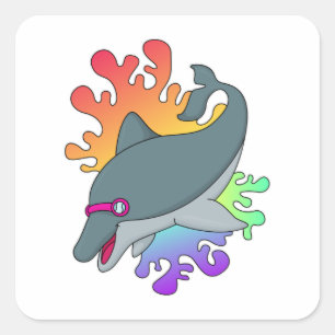 Dolphin at Swimming with Swimming goggles Square Sticker