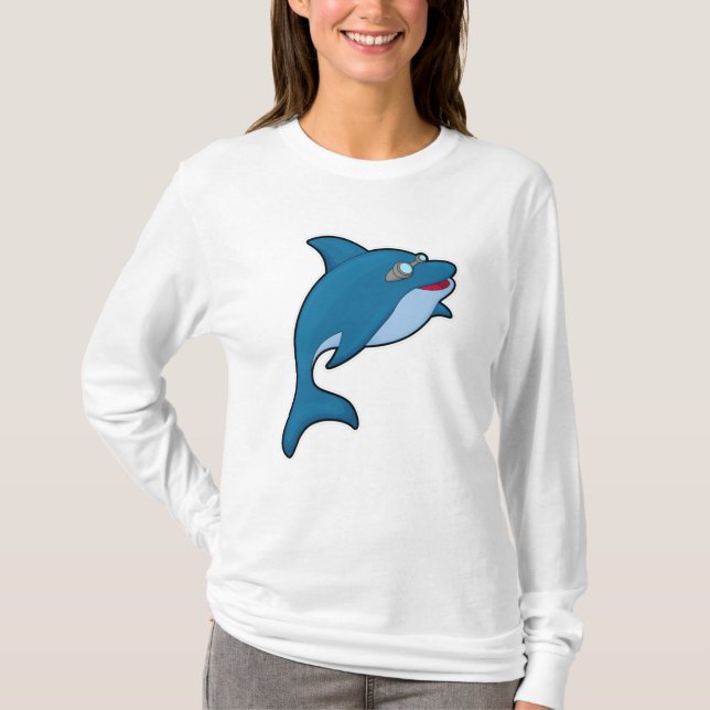 Dolphin at Swimming with Swimming goggles T-Shirt (Front)