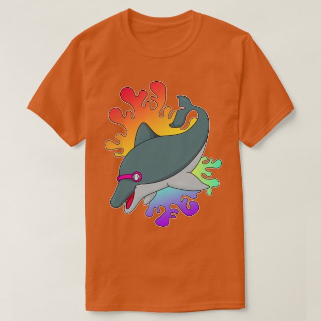 Dolphin at Swimming with Swimming goggles T-Shirt (Design Front)