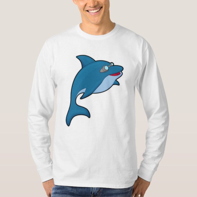 Dolphin at Swimming with Swimming goggles T-Shirt (Front)