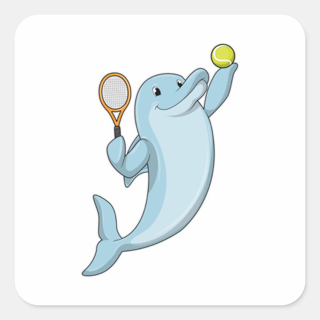 Dolphin at Tennis with Tennis racket Square Sticker (Front)