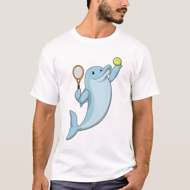 Dolphin at Tennis with Tennis racket T-Shirt (Front)