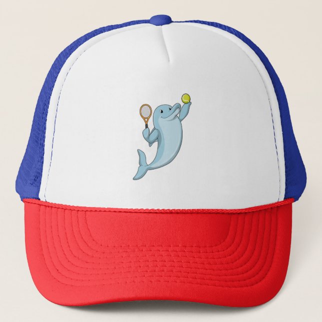 Dolphin at Tennis with Tennis racket Trucker Hat (Front)