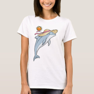 Dolphin Beach Straw hat Summer T-Shirt