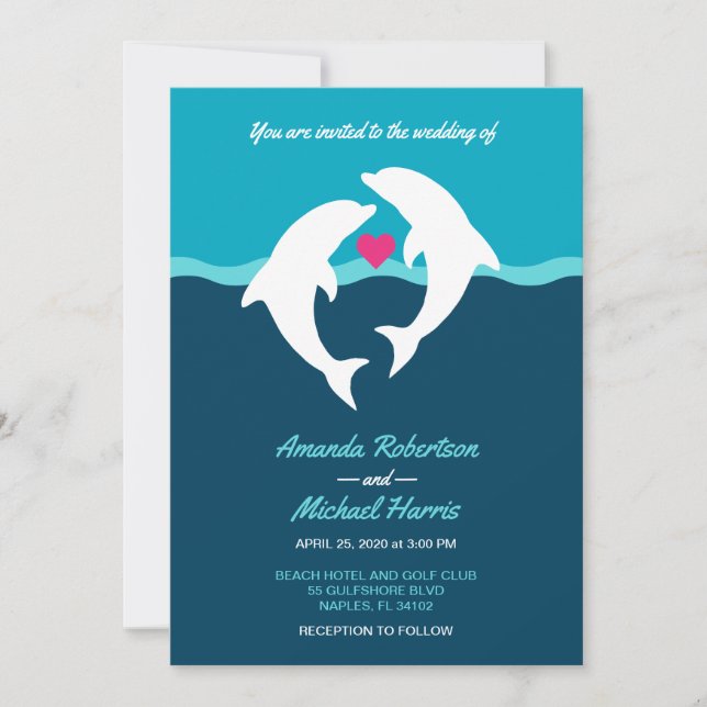 Dolphin Beach Wedding Invitation (Front)