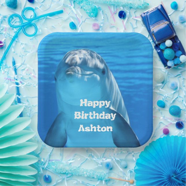 Dolphin Birthday Backyard Pool Party Paper Plate (Party)