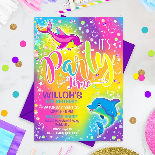 Dolphin Birthday Invitation Rainbow Dolphin Invite (Creator Uploaded)