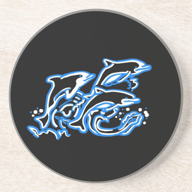 Dolphin Black Sandstone Drink Coaster (Front)