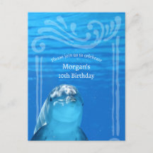 Dolphin Blue Ocean 10th Birthday Party Invitation