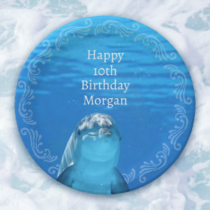 Dolphin Blue Ocean 10th Birthday Party Paper Plate