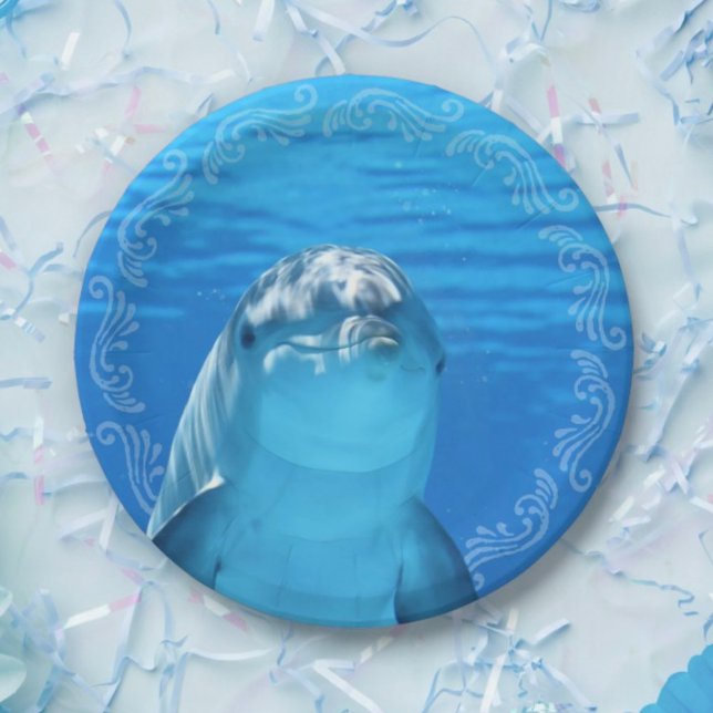 Dolphin Blue Ocean Birthday Party Paper Plate (Dolphin Blue Ocean Birthday Party Paper Plates)