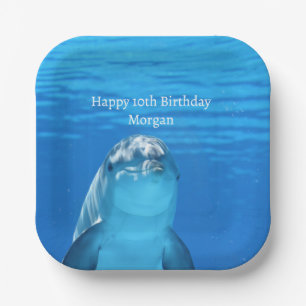 Dolphin Blue Ocean Happy Birthday Name Age Paper Plate