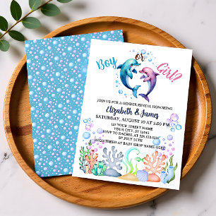 Dolphin Boy or Girl Gender Reveal Party Invitation