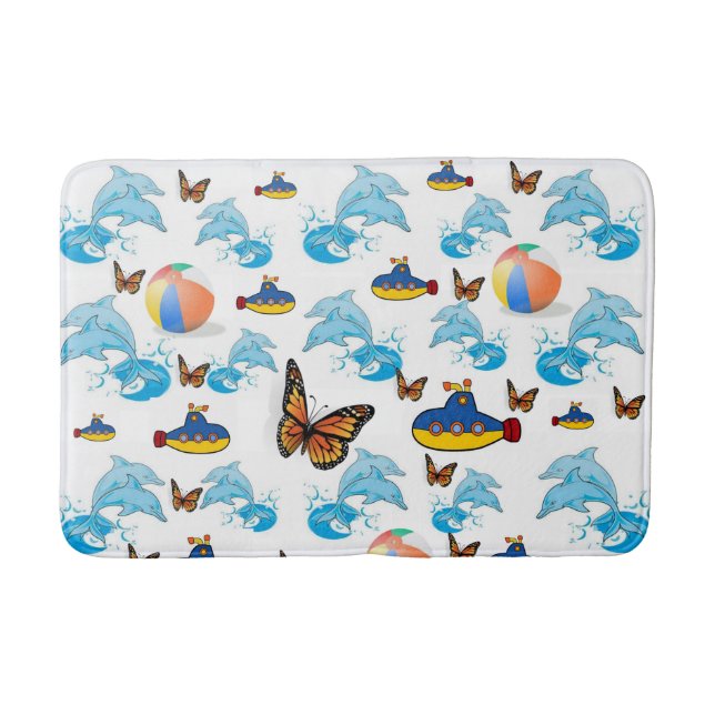 Dolphin Butterfly Bathroom Bath Mat (Front)