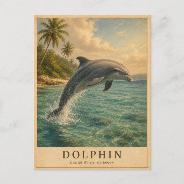 Dolphin Caribbean Waters VINTAGE Postcard (Front)