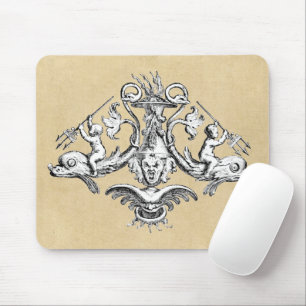 Dolphin & Cherub Nautical Emblem Mouse Pad