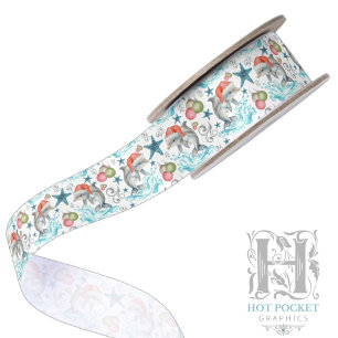 Dolphin Christmas Satin Ribbon in White