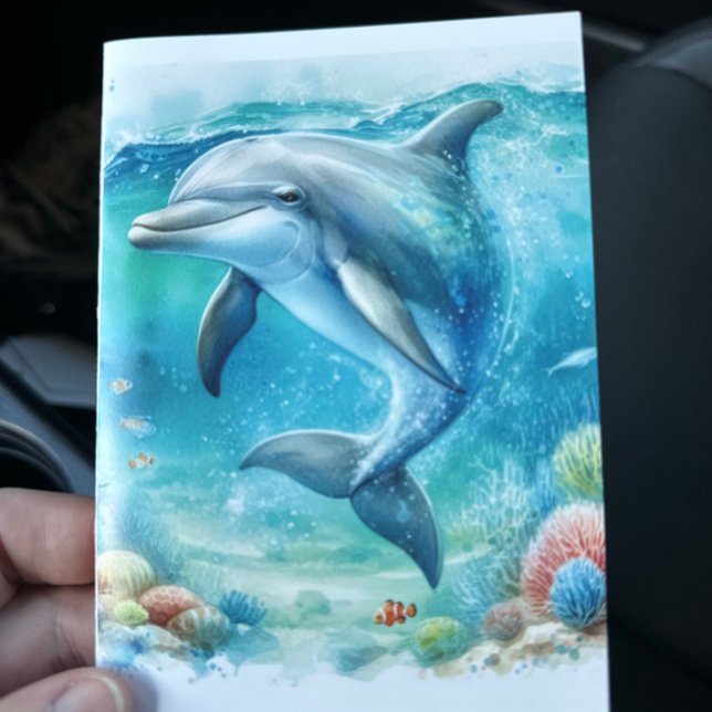 Dolphin Coastal Under the Sea  Thank You Card (Dolphin Under the Ocean Blank Notecard Stationery)