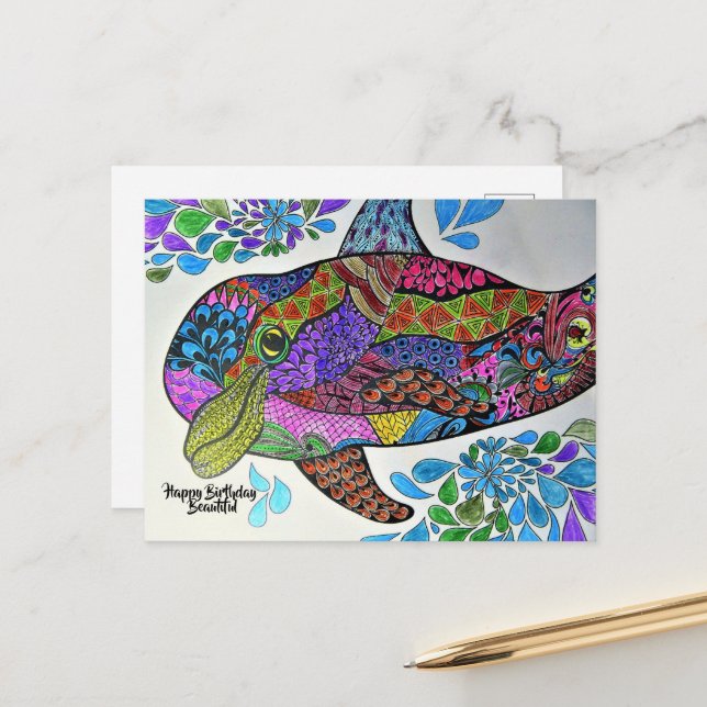 DOLPHIN COLORFUL | Colouring Book Postcard (Front/Back In Situ)