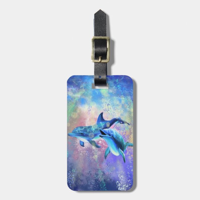 Dolphin Couple - Add Your Text / Name Luggage Tag (Front Vertical)