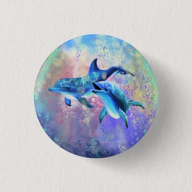 Dolphin Couple - Beautiful 3 Cm Round Badge (Front)