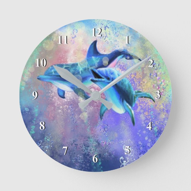 Dolphin Couple - Beautiful Round Clock (Front)