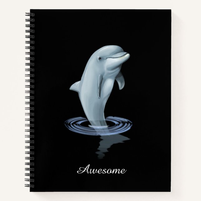 Dolphin, Custom Anchor and Script on Black Notebook (Front)